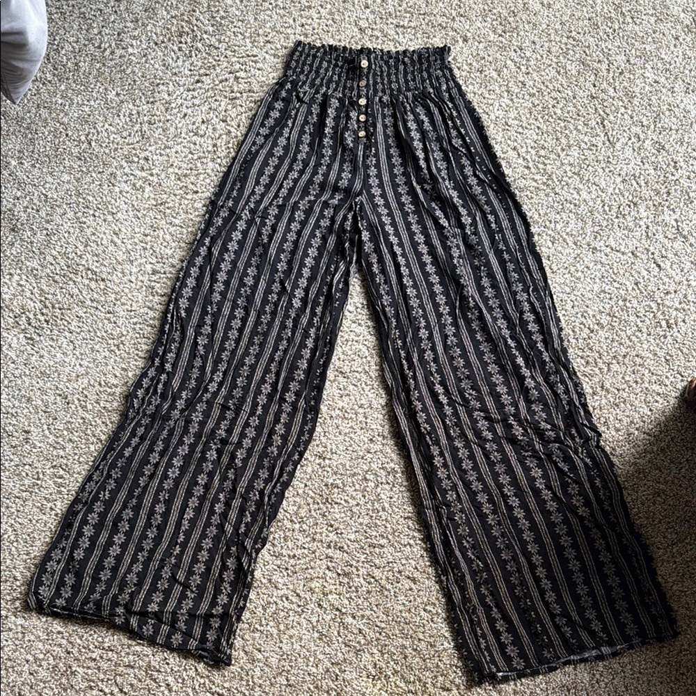 Black and White Striped Wide-Leg Pants